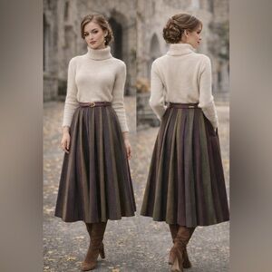 Vintage Geiger Austria Pure New Wool Pleated Skirt EU 38 Alpine Austrian